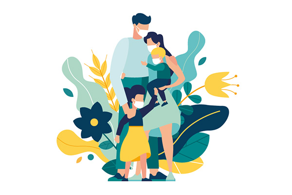 Illustration of a mother, father and 2 children